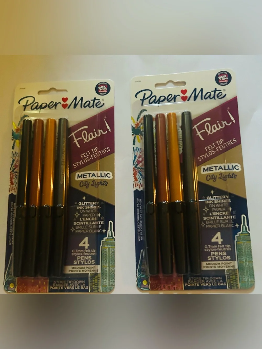 New 2 Packages Paper Mate Flair Felt Tip “Metallic City Lights” Flairs Mexico